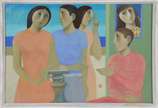 João Quaglia (1928-2014), A Conversa - Óleo sobre tela - datado 2007.