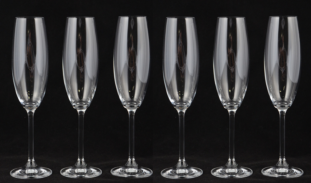 Seis flutes de cristal da Bohemia.