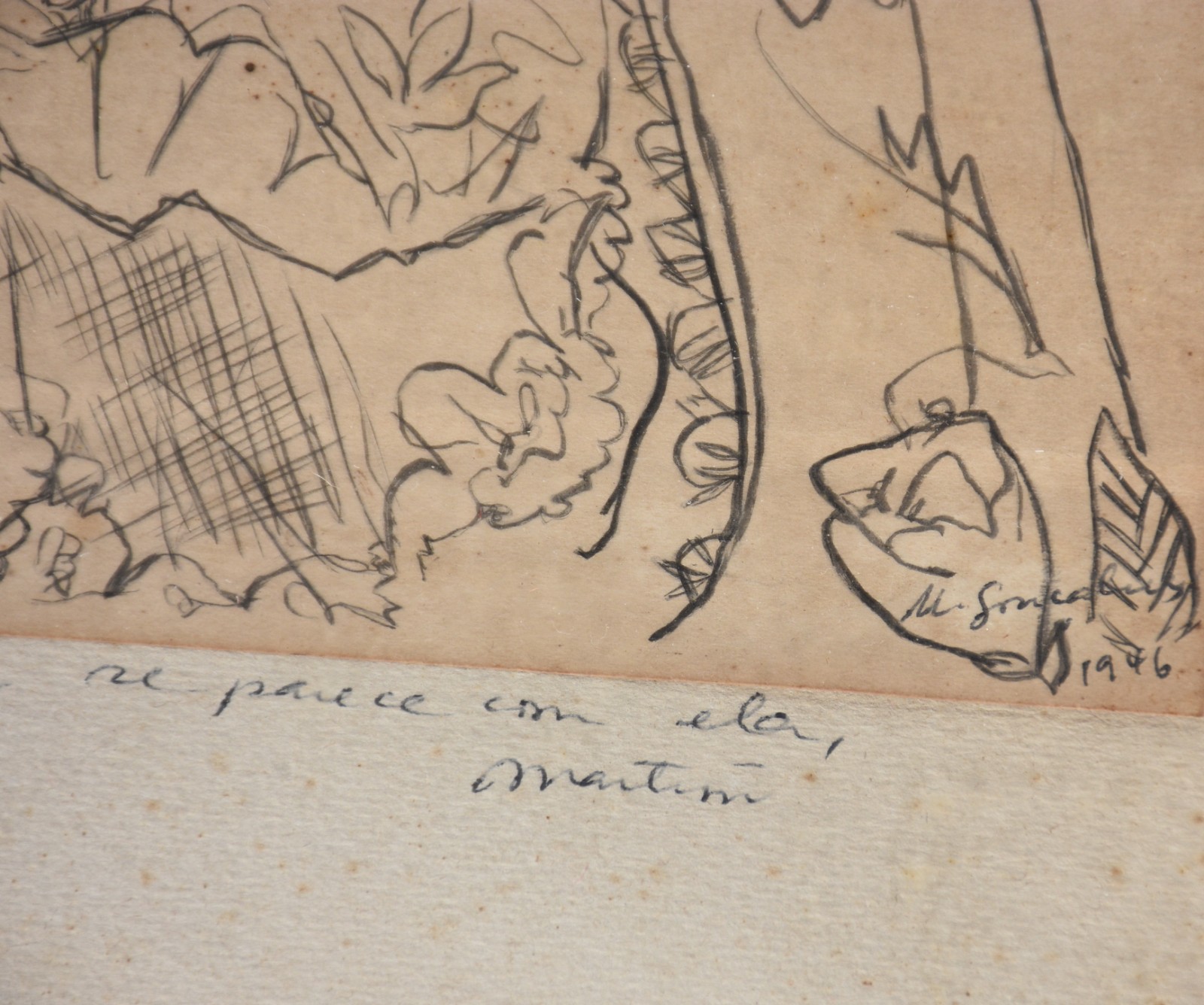 Nossa Senhora - desenho - datado 1946 (com desgastes) e Gravura P.A... - foto 5 de 6