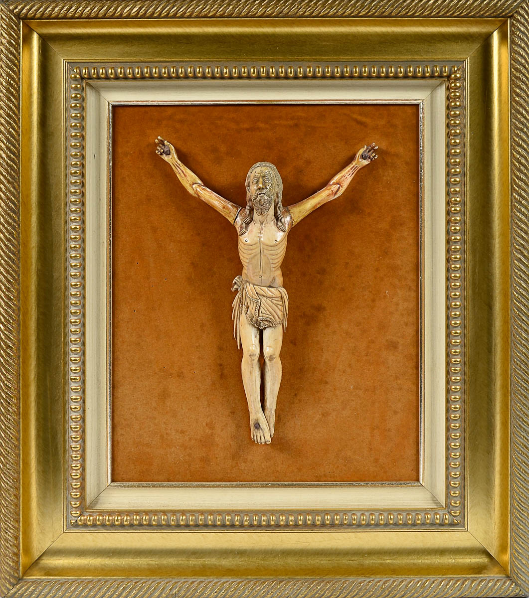 Excepcional imagem de Cristo crucificado de marfim Indo- portugues...