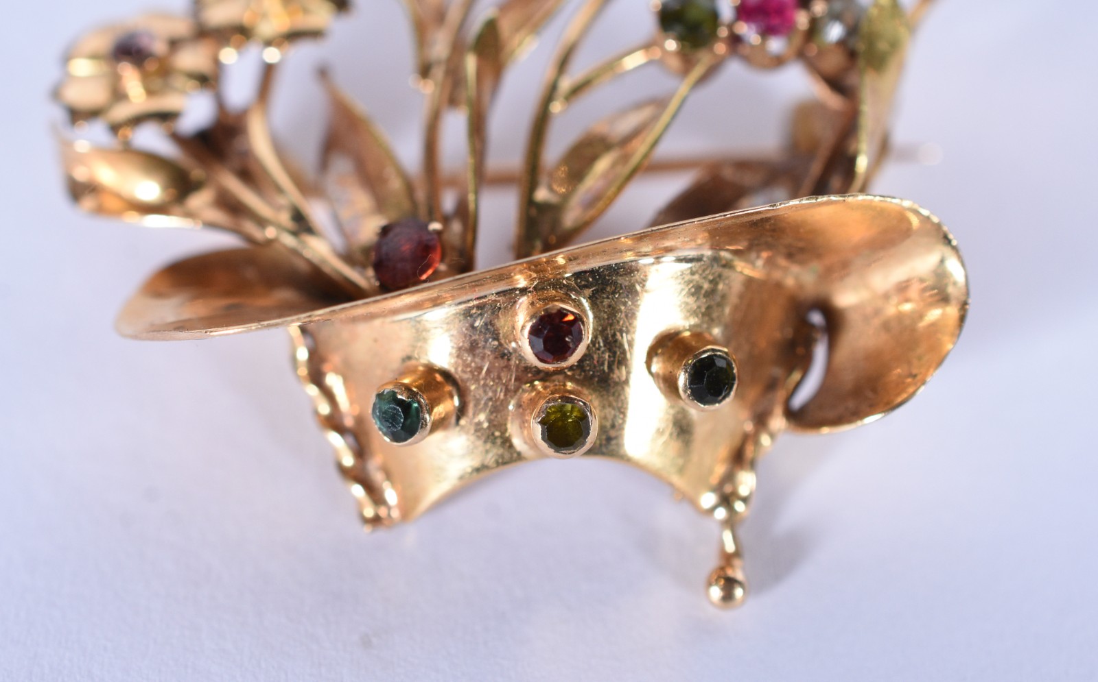 Broche de ouro baixo com pedras brasileiras e um brilhante (Por... - foto 3 de 5
