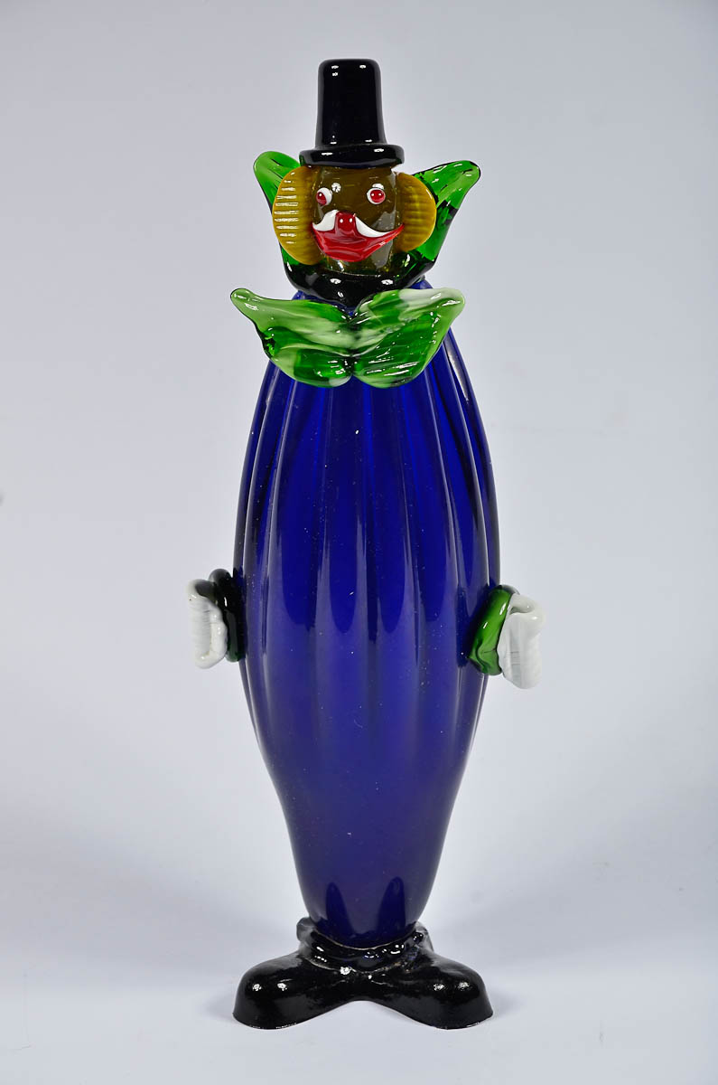 Palhaço de murano na cor azul marinho. Alt. 39 cm.