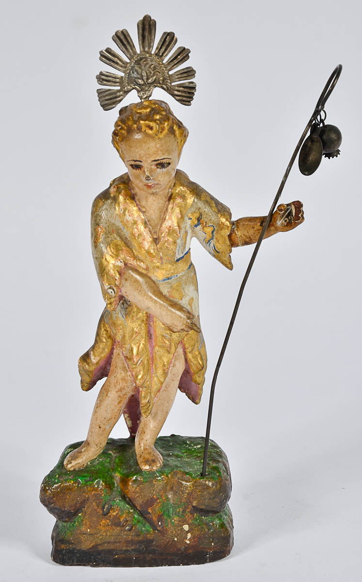 Antiga imagem em madeira policromada, representando SANTO. Alt. 22 cm...