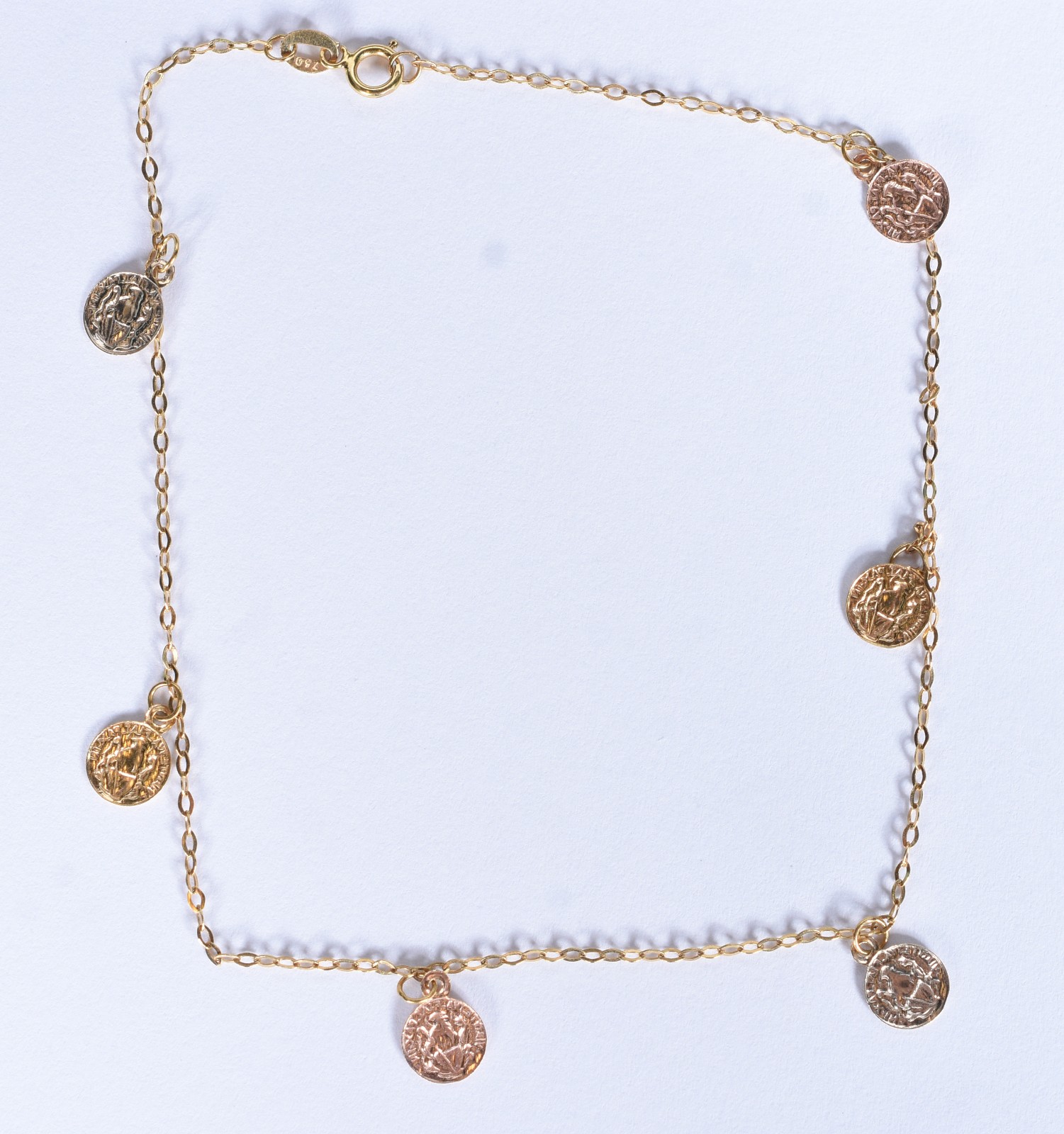 Tornozeleira de ouro 18 k, contraste 750 com pendentes (Por motivos... - foto 2 de 7