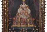Escola Cusquenha (1538), Nossa Senhora com menina - Óleo sobre tela. Pequeno arranhado e 3 pequenos furos. Ricamente emoldurado.