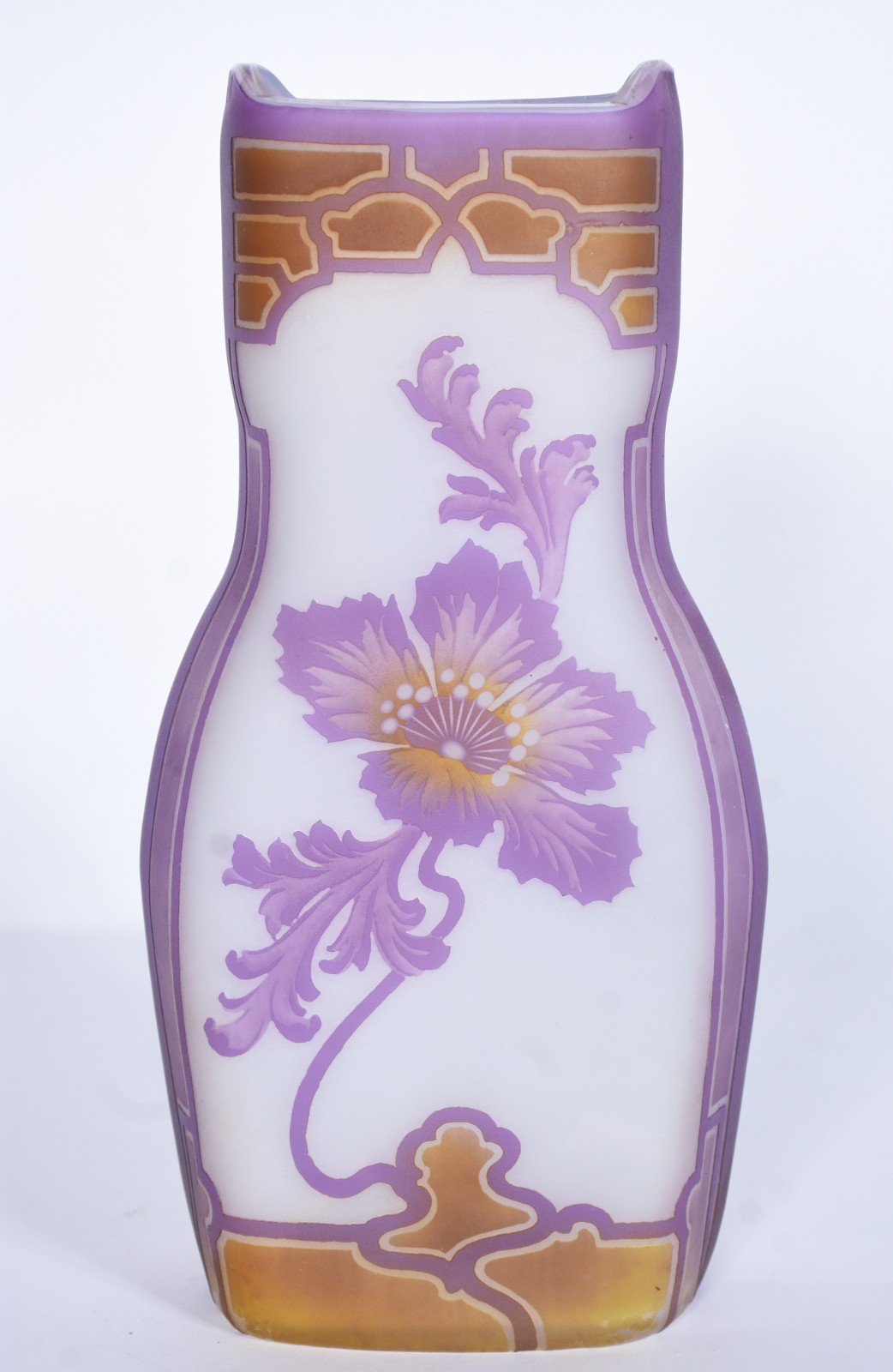 Vaso de pasta de vidro ART NOUVEAU decorado com flores na cor lilás e... - foto 2 de 6