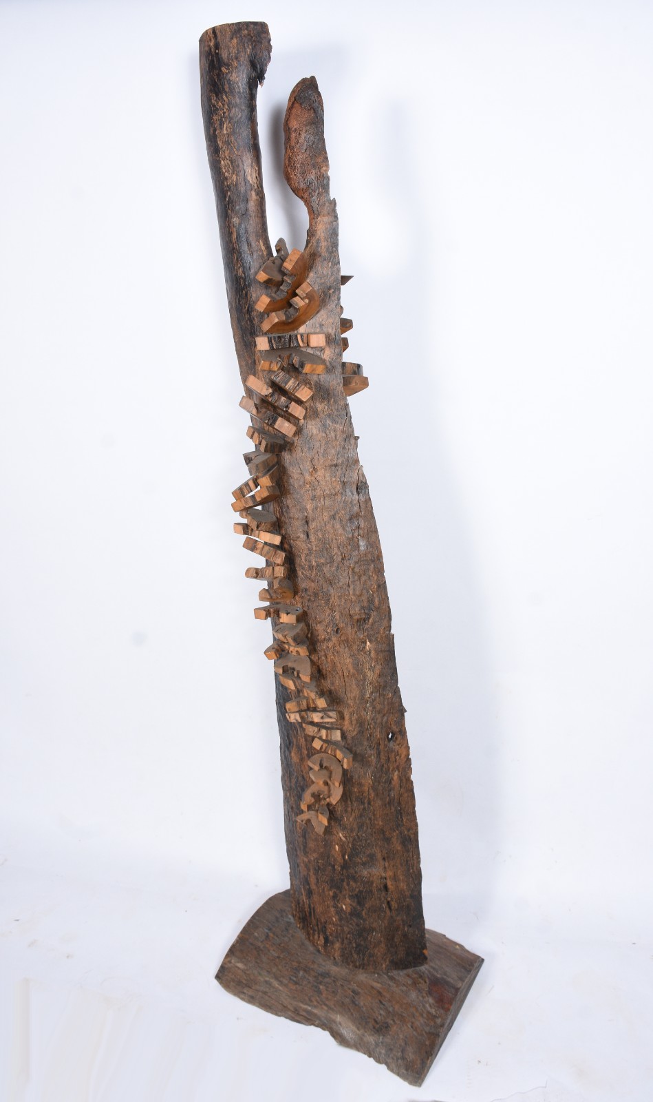 Escultura de pé feita por aproveitamento de tronco de árvore, frente... - foto 1 de 9