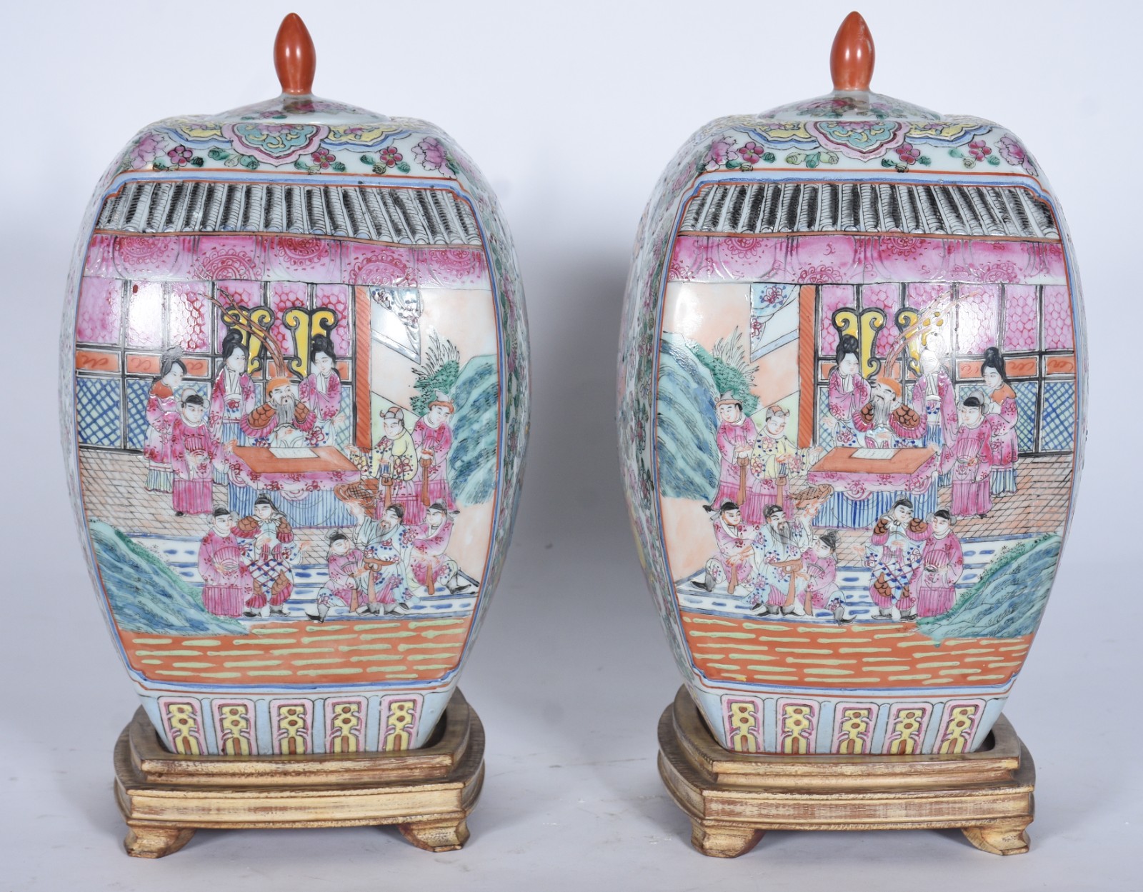 Par de potiches de porcelana oriental, formato quadrangular... - foto 2 de 9