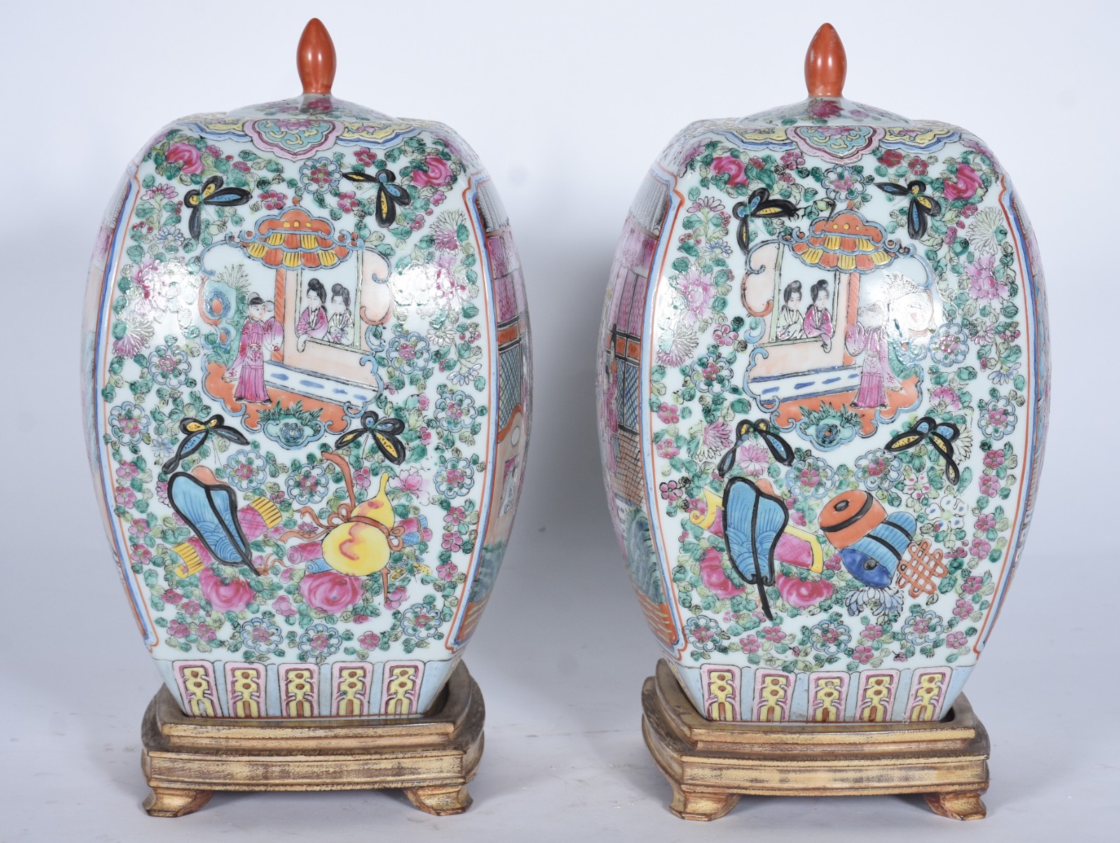 Par de potiches de porcelana oriental, formato quadrangular... - foto 3 de 9