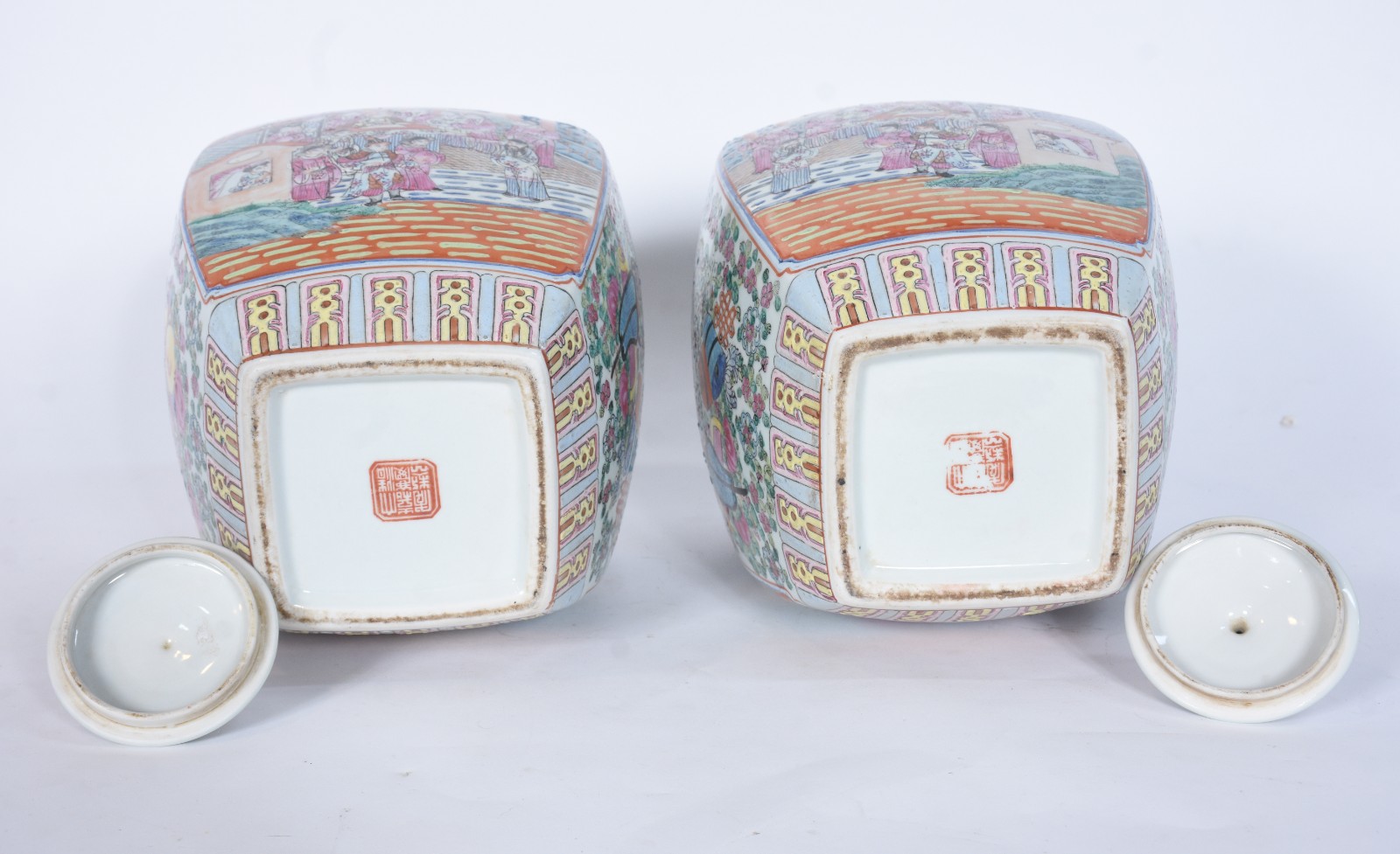 Par de potiches de porcelana oriental, formato quadrangular... - foto 7 de 9