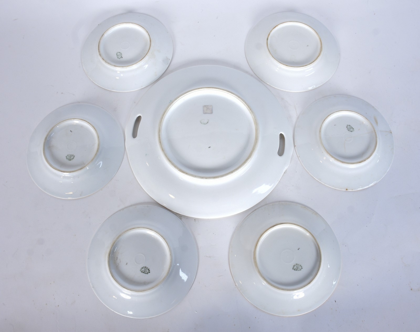 Conjunto para bolo de porcelana Mauá composto de prato grande e 6... - foto 2 de 5