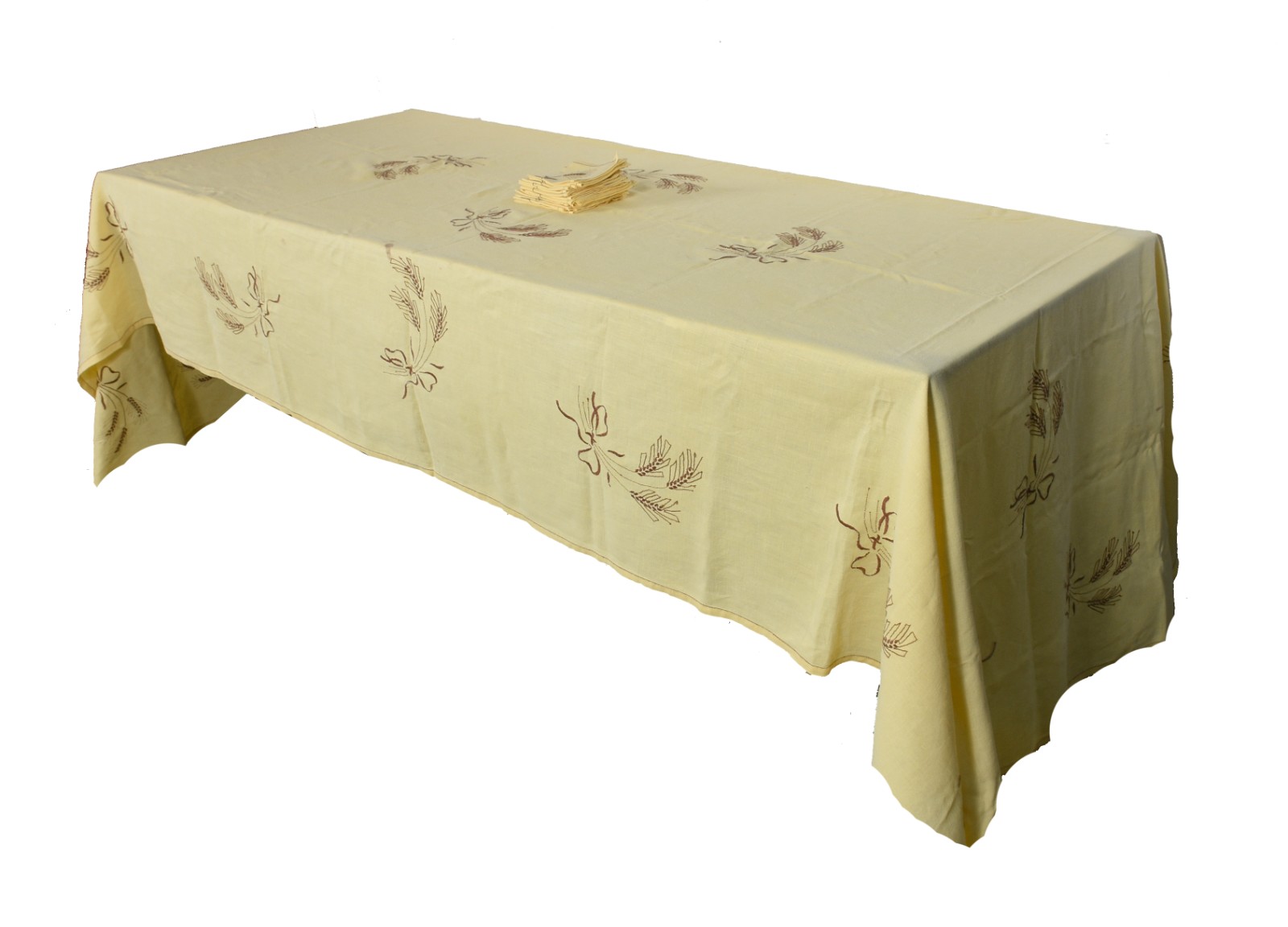 Toalha de linho amarelo com bordados de ramos. Acompanham 17... - foto 1 de 8