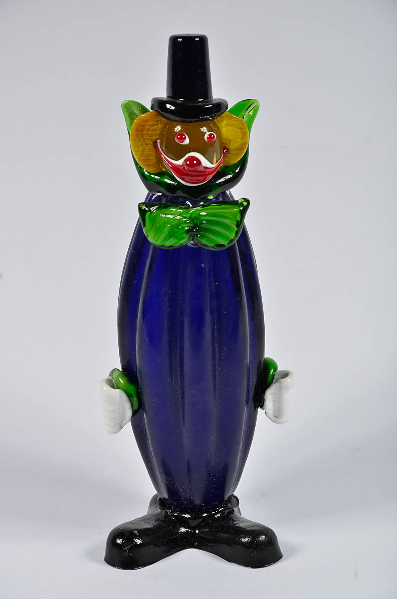 Palhaço de murano na cor azul marinho. Alt. 31 cm.