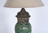 Abatjour de cloisonné verde com cúpula. - Abatjour de cloisonné verde com cúpula.