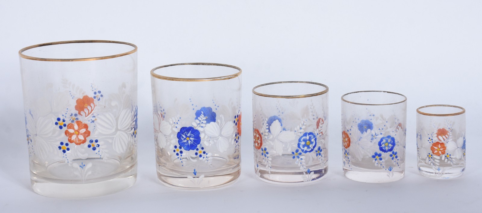 Conjunto em demi cristal com flores esmaltadas e resquícios dourados... - foto 2 de 7