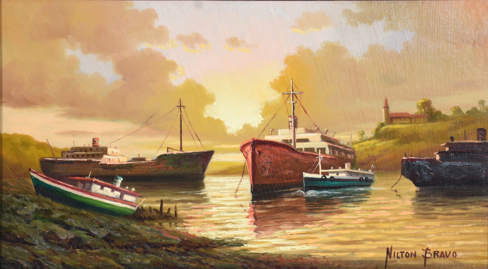 Nilton Bravo (1937-2005), Marinha com barcos - foto 1 de 4