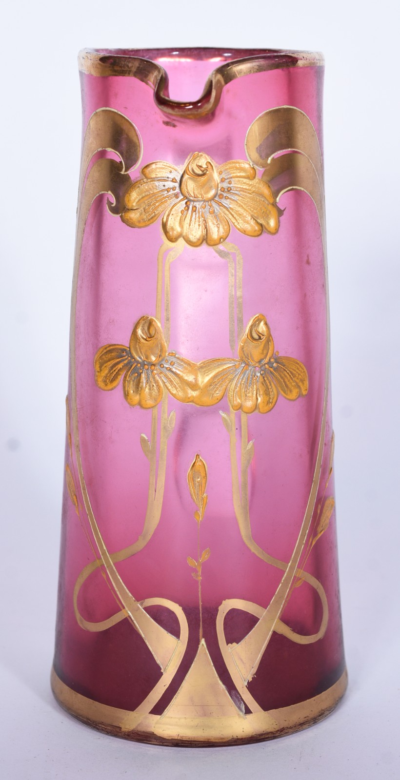 Jarra ART NOUVEAU de cristal europeu na cor rosa degradê decorado com... - foto 2 de 8