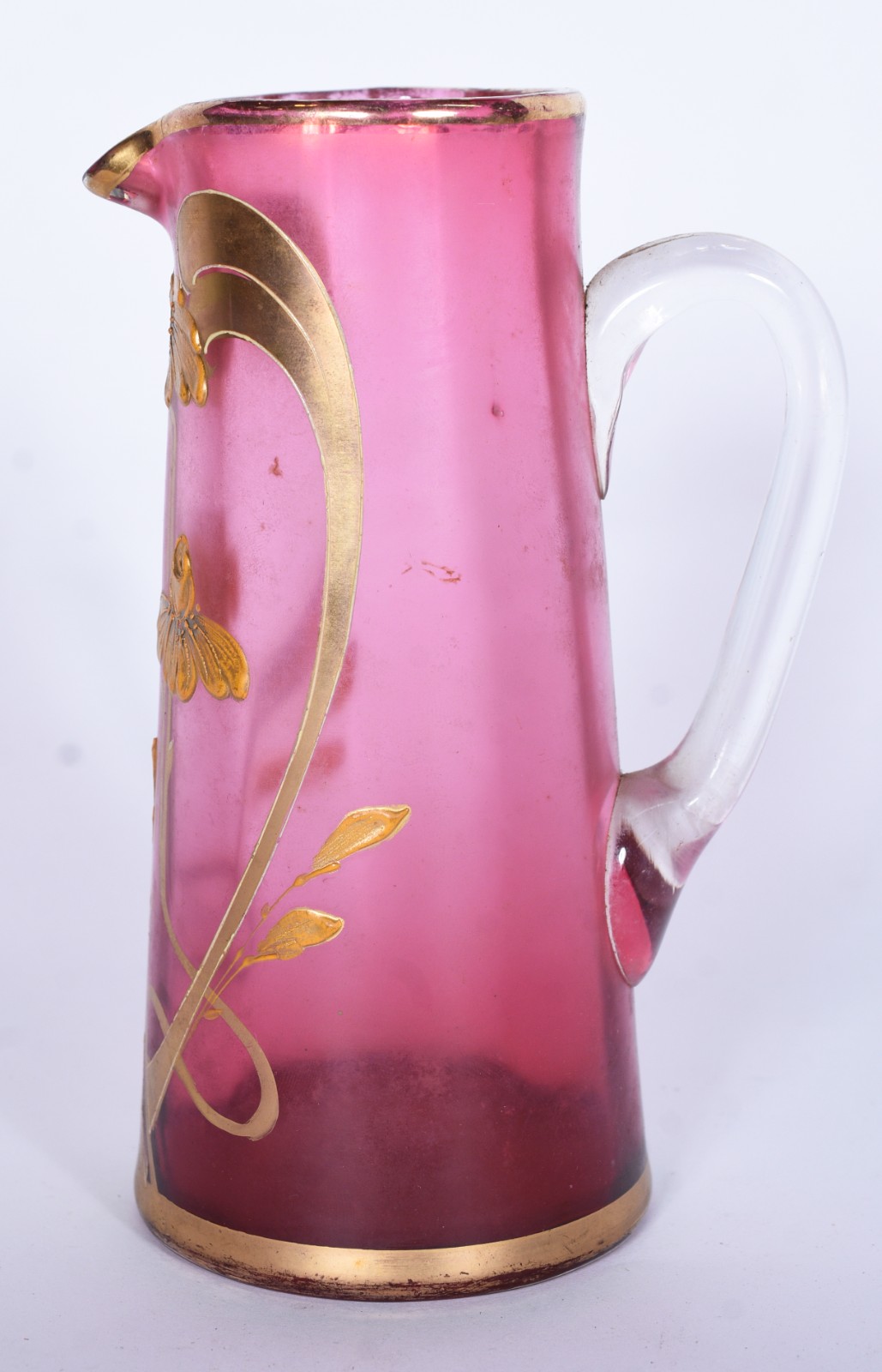 Jarra ART NOUVEAU de cristal europeu na cor rosa degradê decorado com... - foto 4 de 8