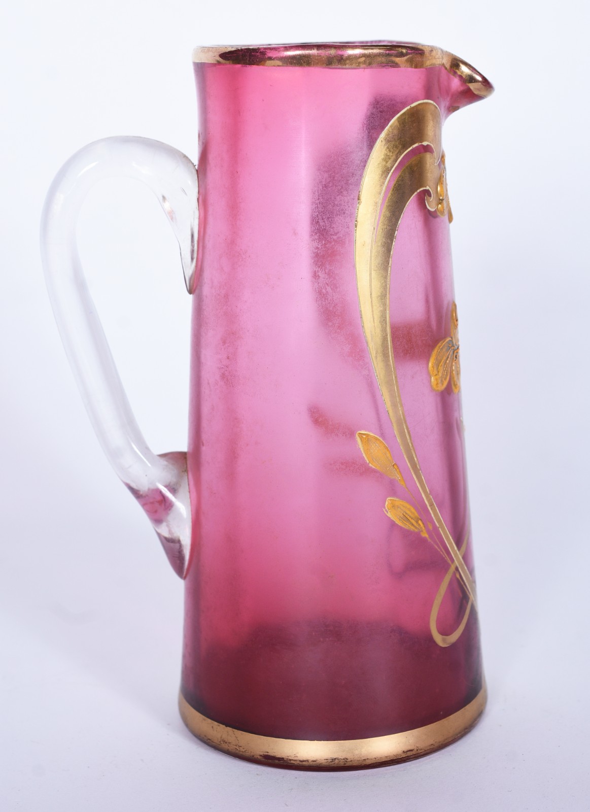 Jarra ART NOUVEAU de cristal europeu na cor rosa degradê decorado com... - foto 5 de 8