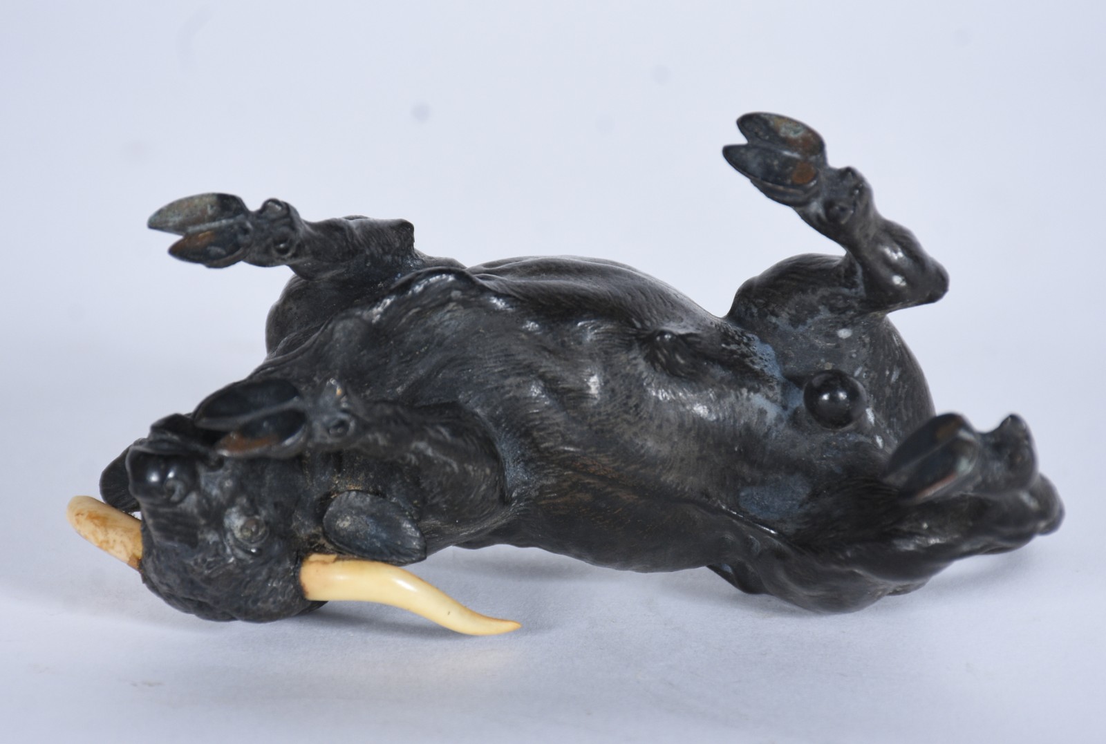 Escultura de bronze representando boi com chifres de marfim (um... - foto 6 de 6