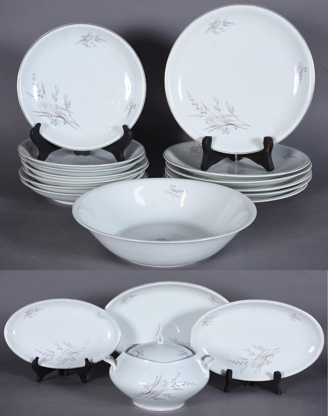 Serviço de jantar de porcelana Real composto de: 6 pratos rasos, 7... - foto 1 de 11