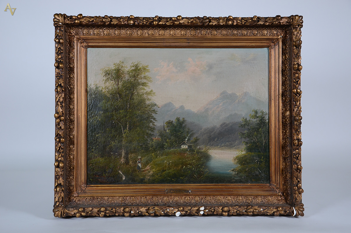 J. VERNIER - Paisagem com montanhas e rio - ost - 48 x 63 - foto 1 de 3