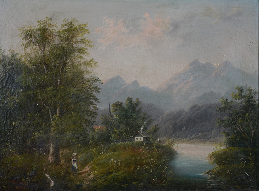 J. VERNIER - Paisagem com montanhas e rio - ost - 48 x 63 - foto 2 de 3