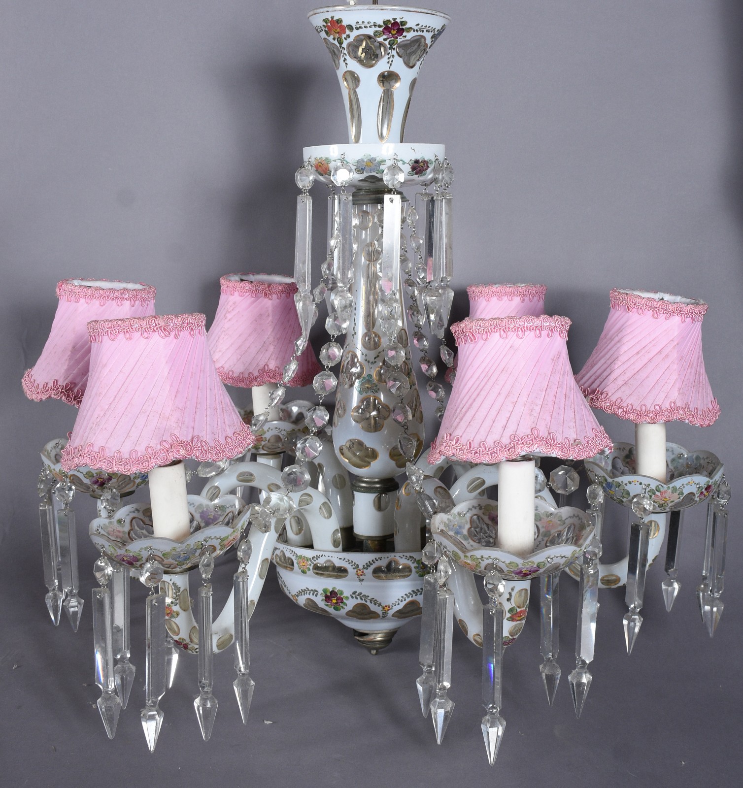 Lustre de cristal overlay para 6 luzes, pingentes lapidados. - foto 1 de 9