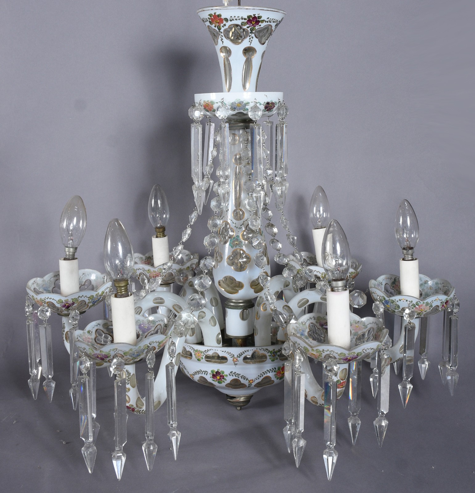 Lustre de cristal overlay para 6 luzes, pingentes lapidados. - foto 2 de 9