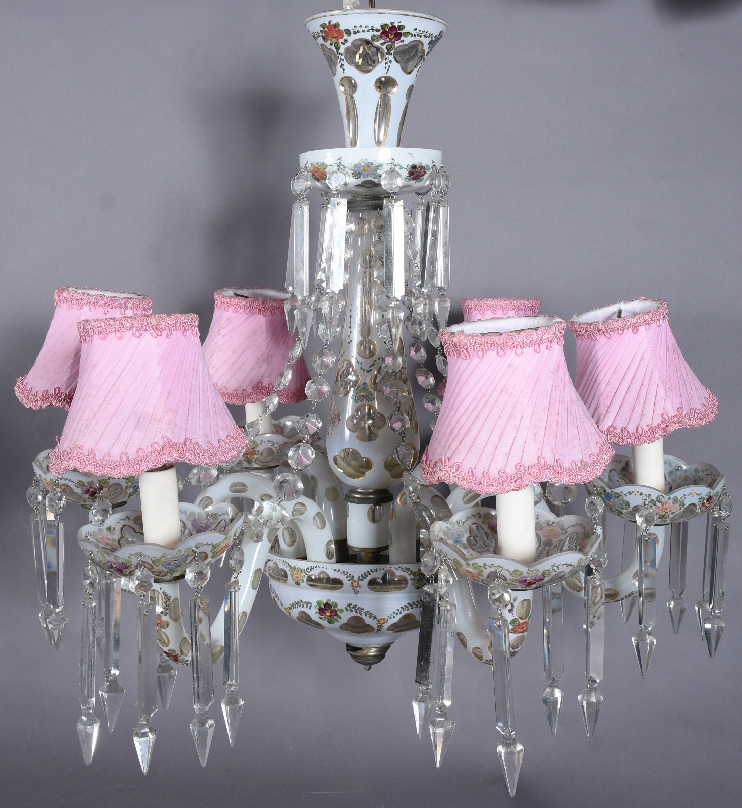 Lustre de cristal overlay para 6 luzes, pingentes lapidados. - foto 3 de 9
