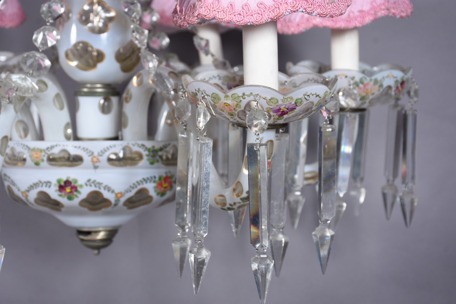 Lustre de cristal overlay para 6 luzes, pingentes lapidados. - foto 5 de 9
