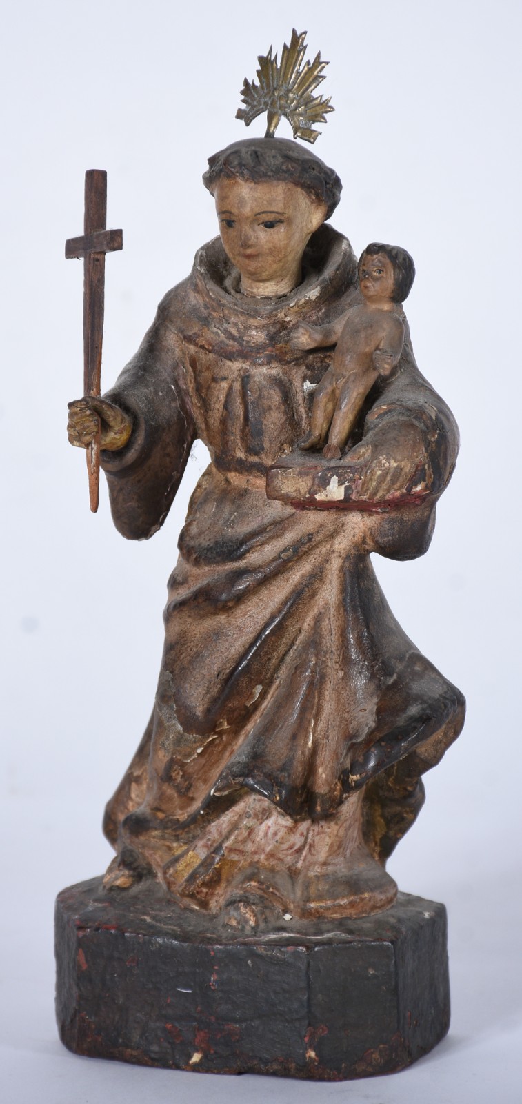 Santo Antônio com menino - Imagem de madeira com coroa de metal. - foto 1 de 9