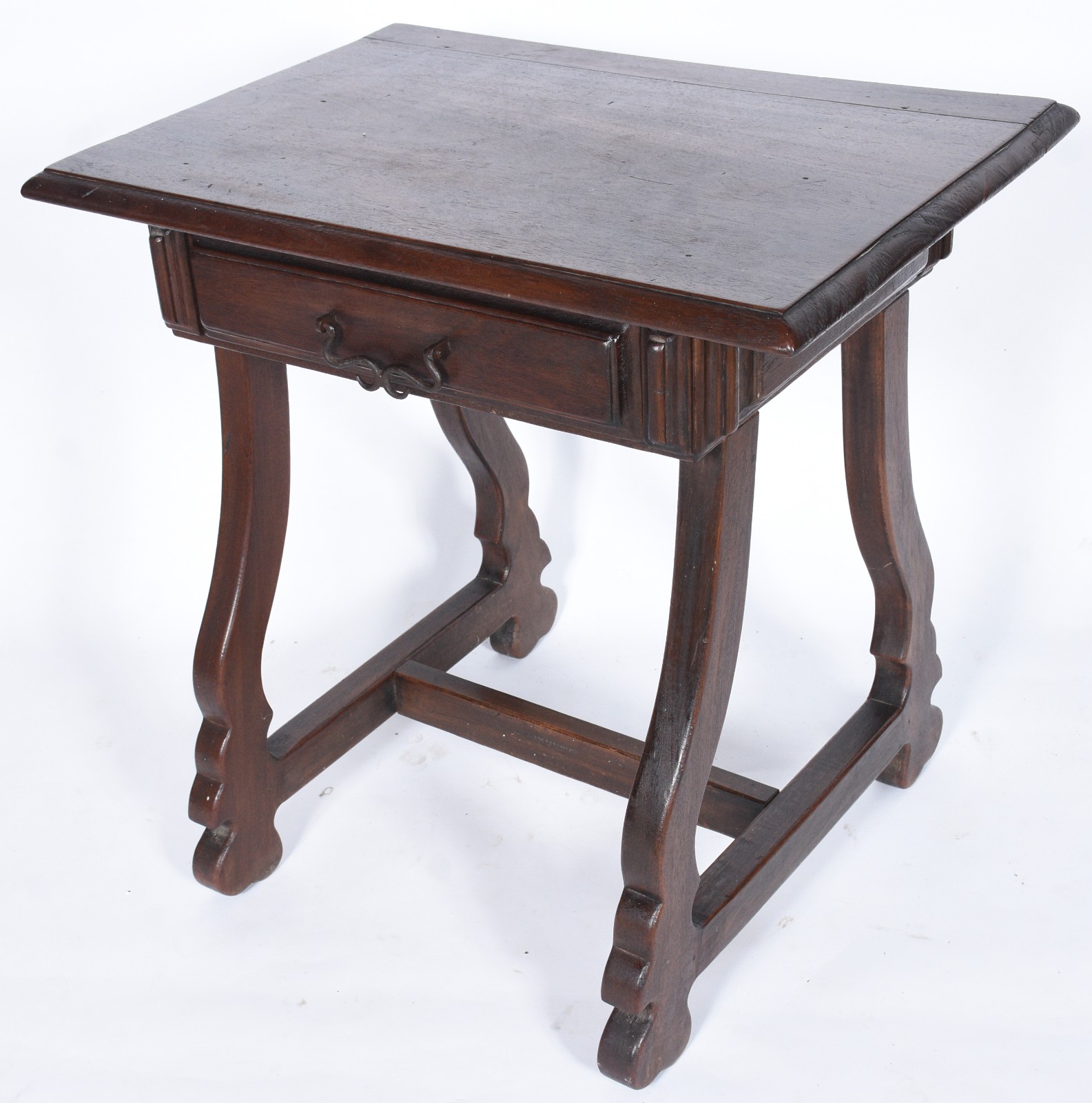 Mesa auxiliar de madeira nobre, uma gaveta, pernas na forma de lira... - foto 1 de 8