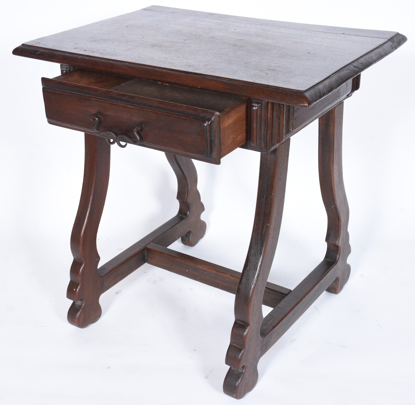 Mesa auxiliar de madeira nobre, uma gaveta, pernas na forma de lira... - foto 2 de 8