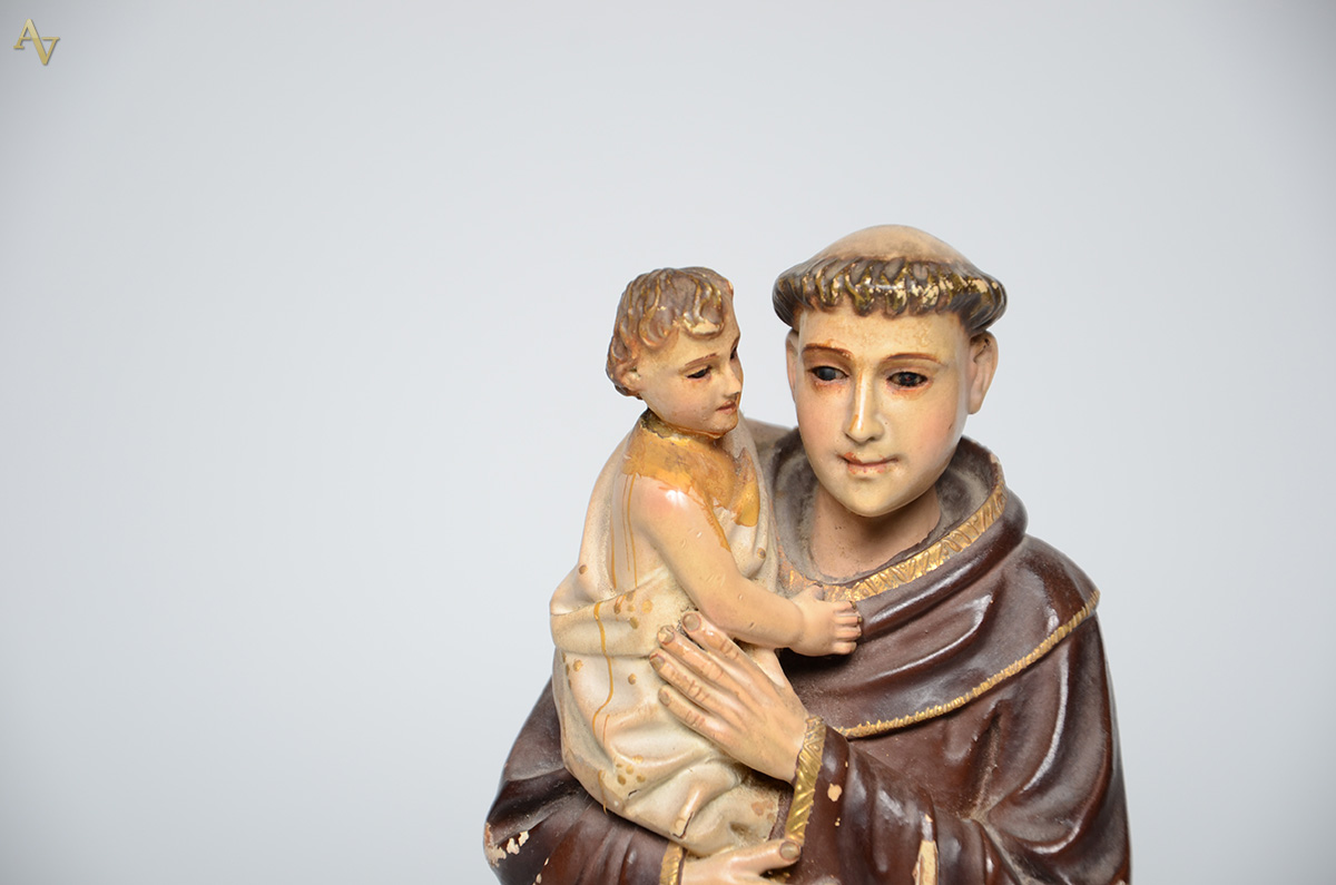SANTO ANTÔNIO com menino - Imagem de madeira portuguesa policromada... - foto 2 de 4
