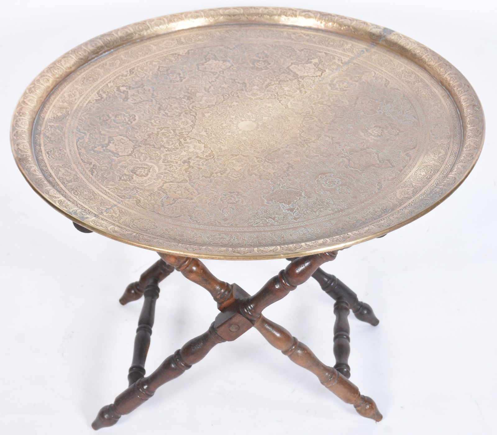 Mesa oriental com base articulada de madeira nobre torneada e bandeja... - foto 2 de 7