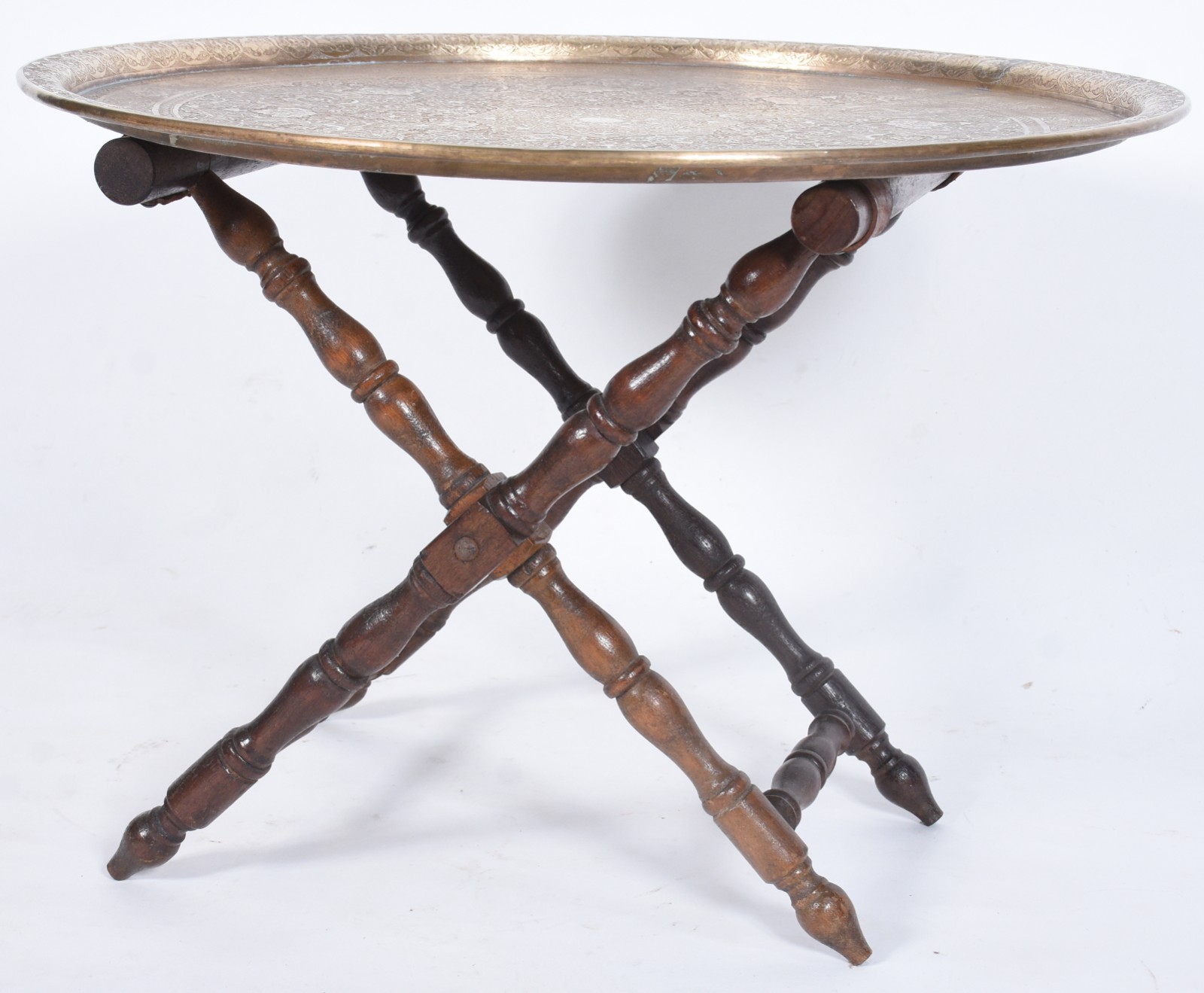 Mesa oriental com base articulada de madeira nobre torneada e bandeja... - foto 4 de 7