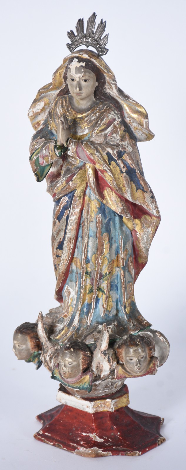 Nossa Senhora - Imagem de madeira policromada com resplendor de prata. - foto 1 de 9