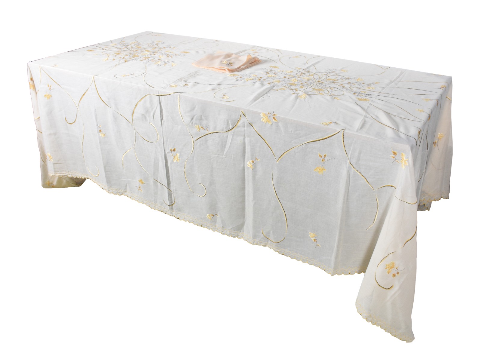Belíssima toalha de mesa com bordados em tons de amarelo, acompanham... - foto 1 de 10