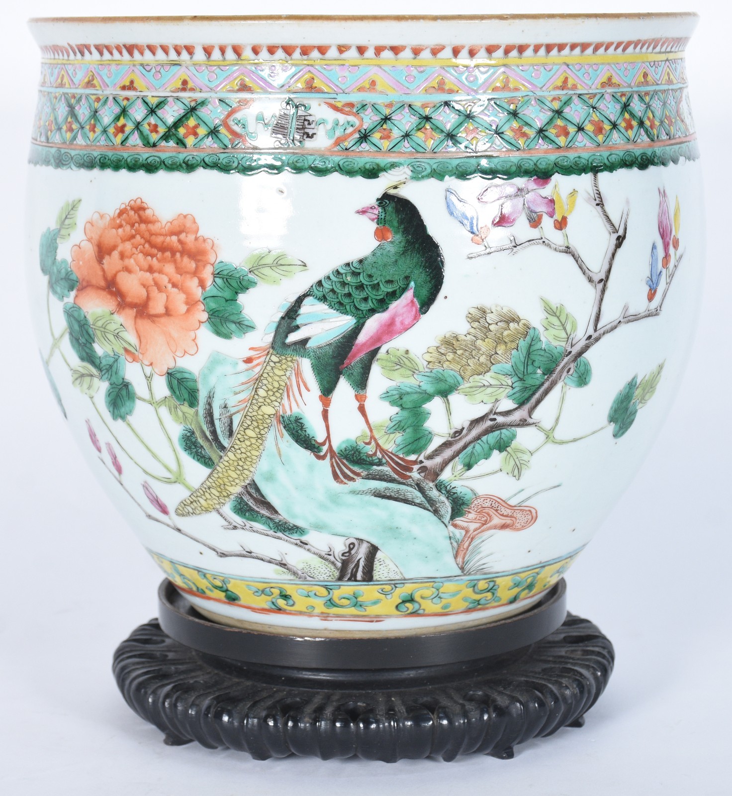 Cachepot/aquário de porcelana oriental, decorado com figuras de aves... - foto 1 de 7