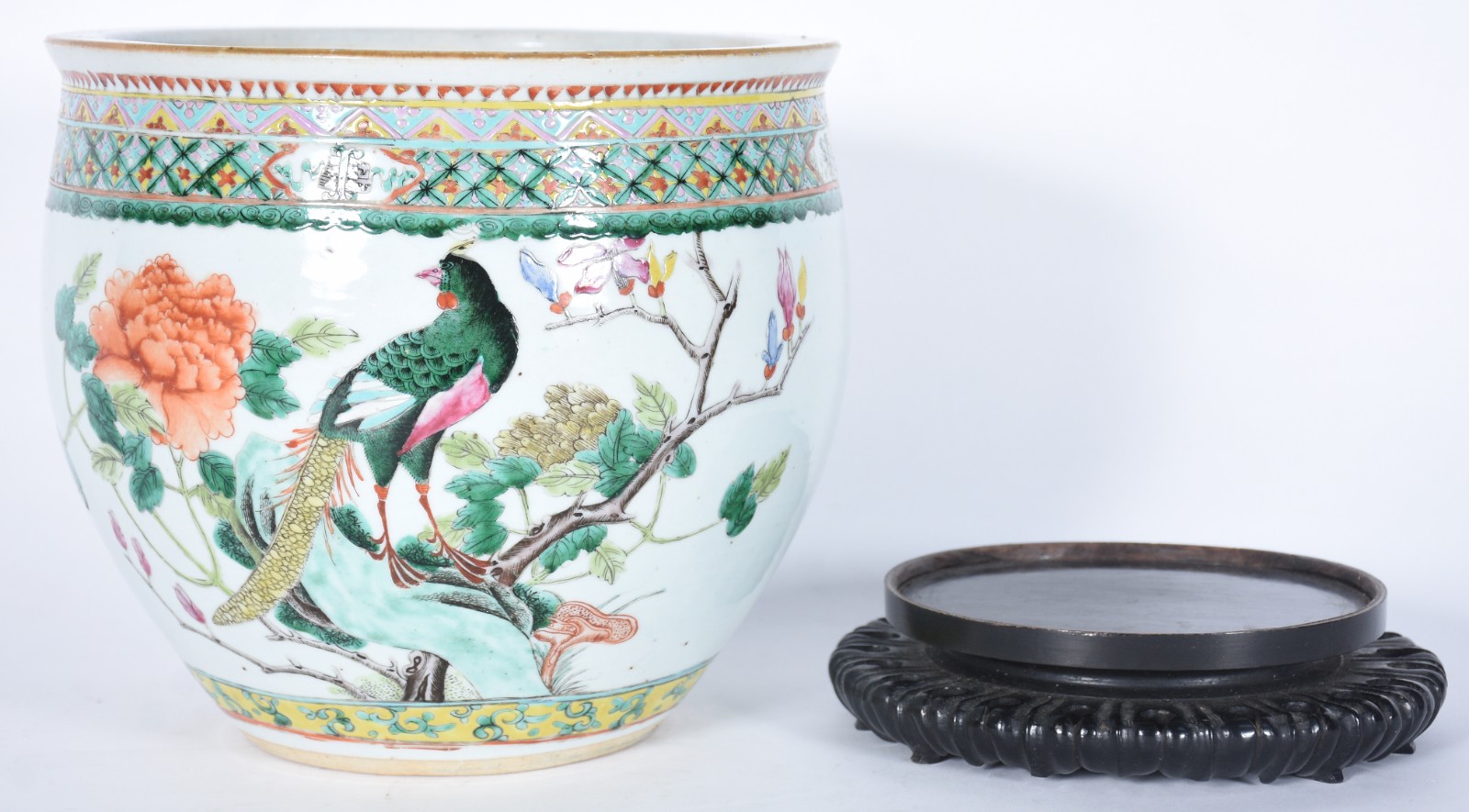Cachepot/aquário de porcelana oriental, decorado com figuras de aves... - foto 6 de 7