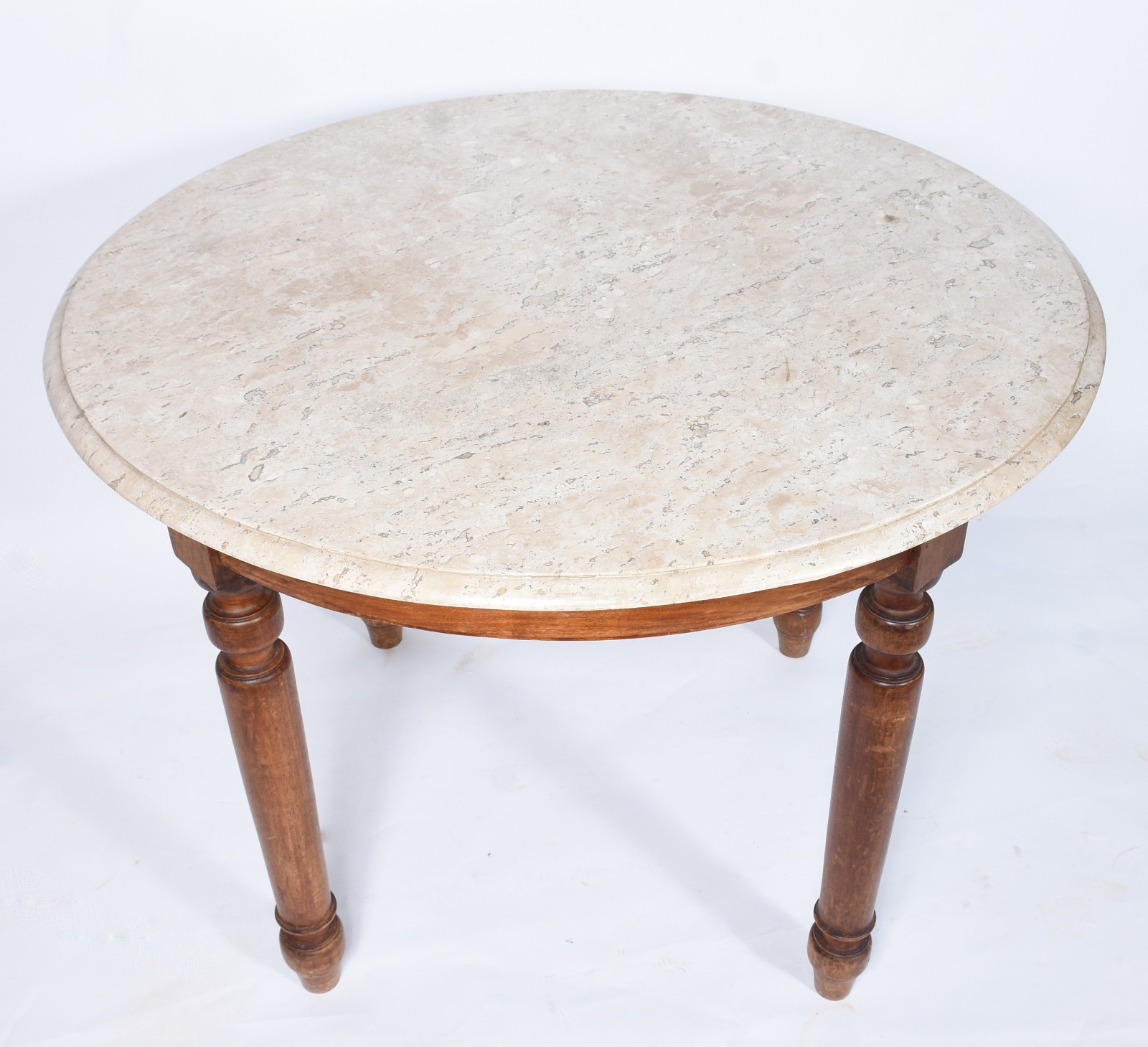 Mesa de madeira nobre, quatro pernas torneadas, tampo de mármore... - foto 4 de 6