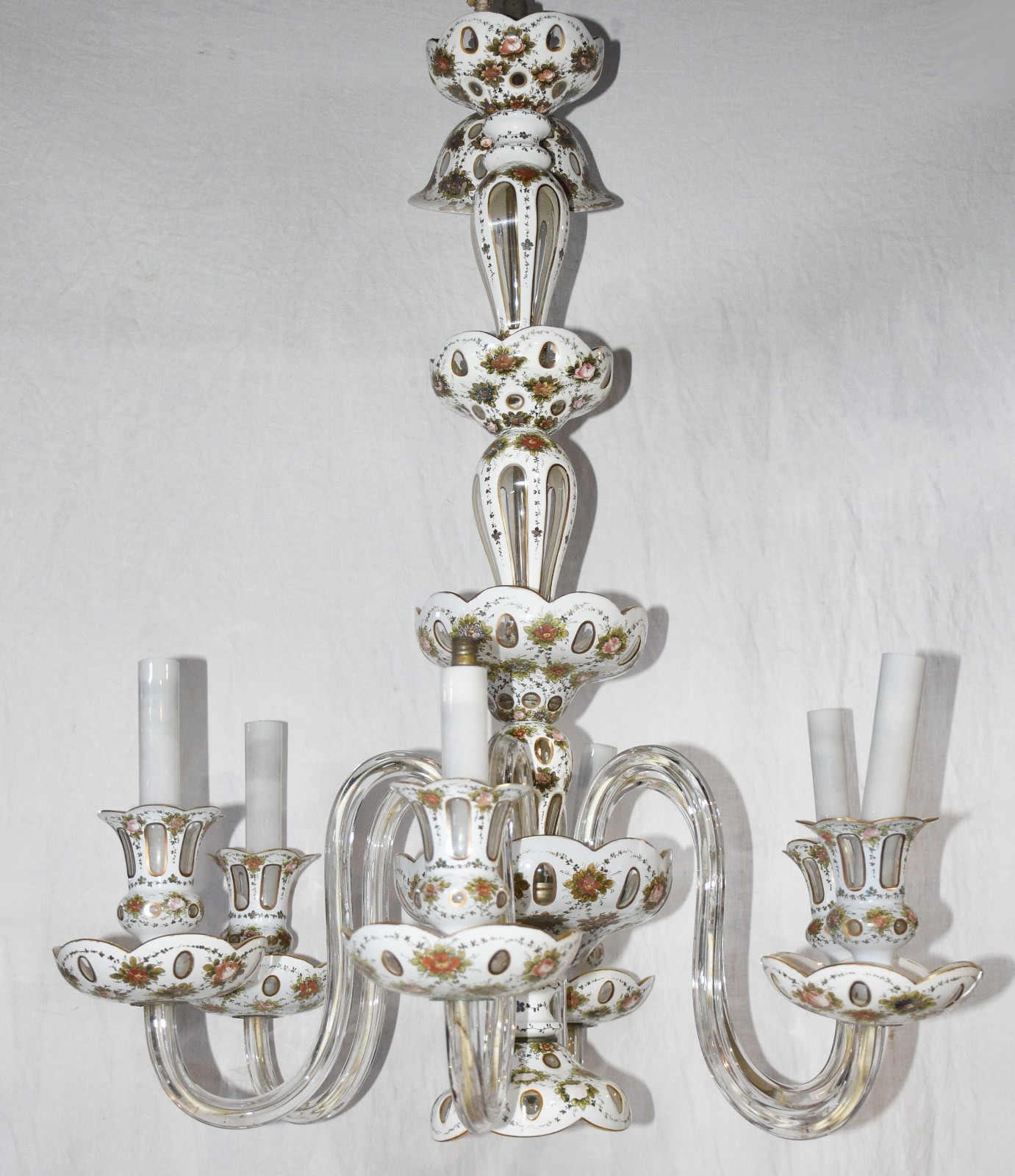 Lustre de cristal overlay para 6 luzes, decorado com pequenas flores... - foto 1 de 6