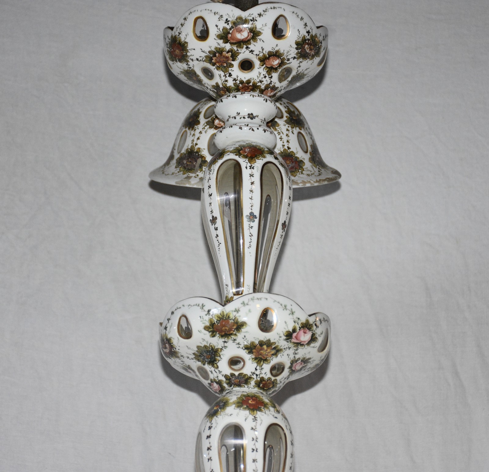 Lustre de cristal overlay para 6 luzes, decorado com pequenas flores... - foto 3 de 6