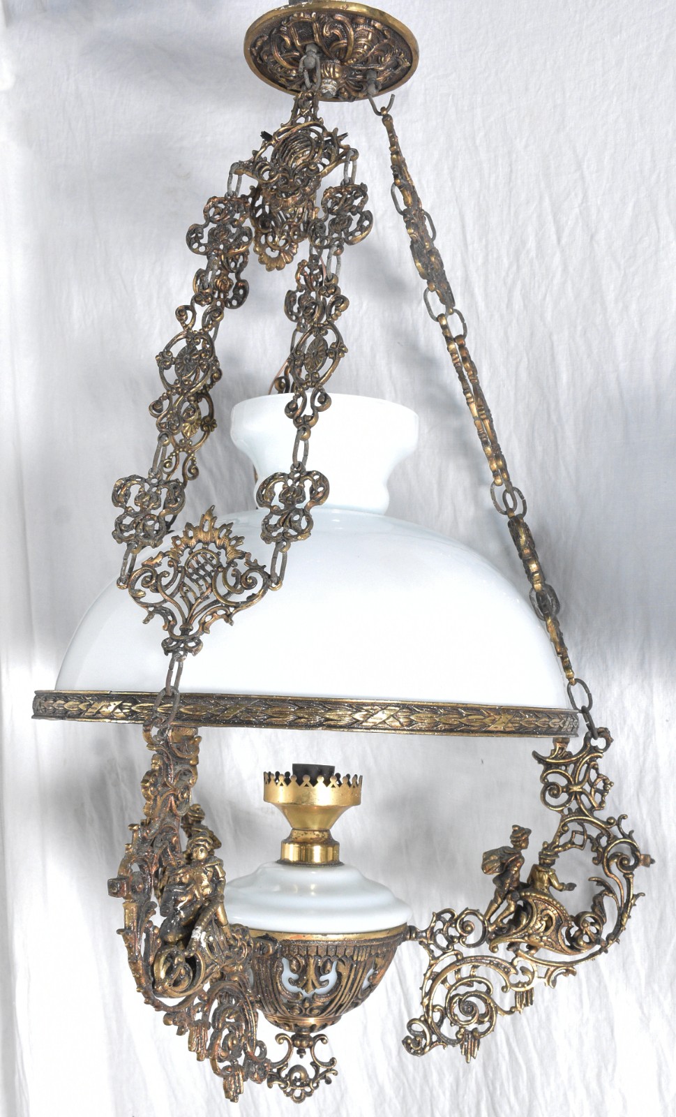 Lanterna de teto de metal e cúpula de vidro opalinado (com fio de... - foto 2 de 7