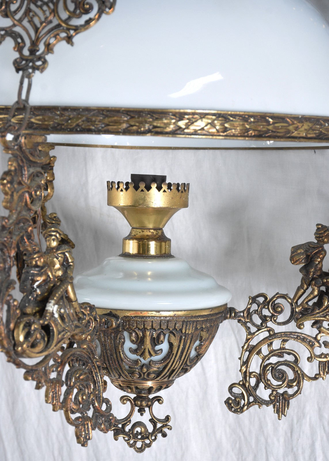 Lanterna de teto de metal e cúpula de vidro opalinado (com fio de... - foto 3 de 7