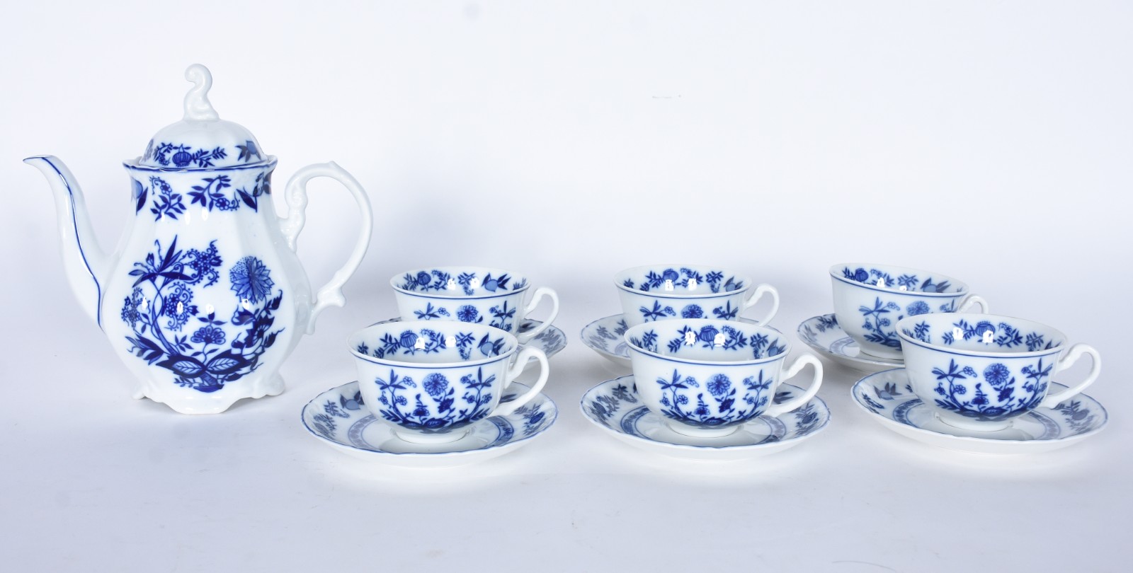 Serviço de chá de porcelana Steatita, decoração "cebolinha" em azul e... - foto 2 de 9
