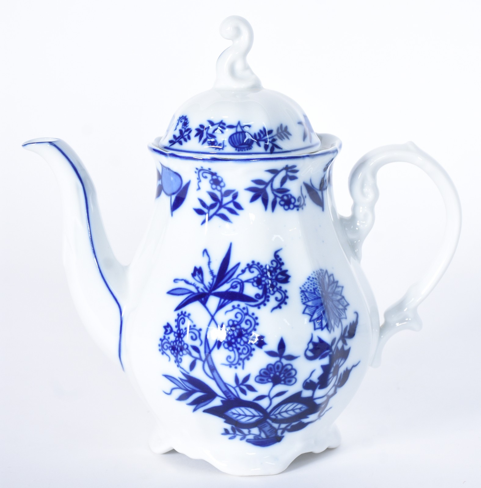 Serviço de chá de porcelana Steatita, decoração "cebolinha" em azul e... - foto 4 de 9