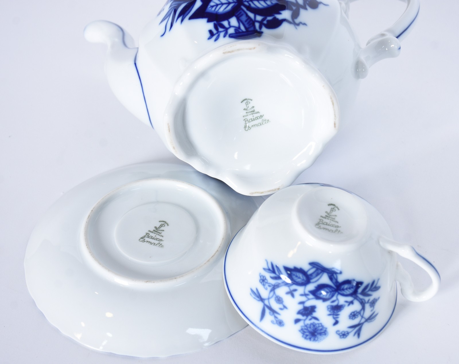 Serviço de chá de porcelana Steatita, decoração "cebolinha" em azul e... - foto 6 de 9