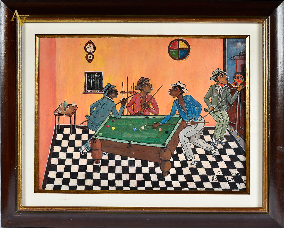 HEITOR DOS PRAZERES - Jogo de bilhar - osm - dat. 1960 - 34 x 47.